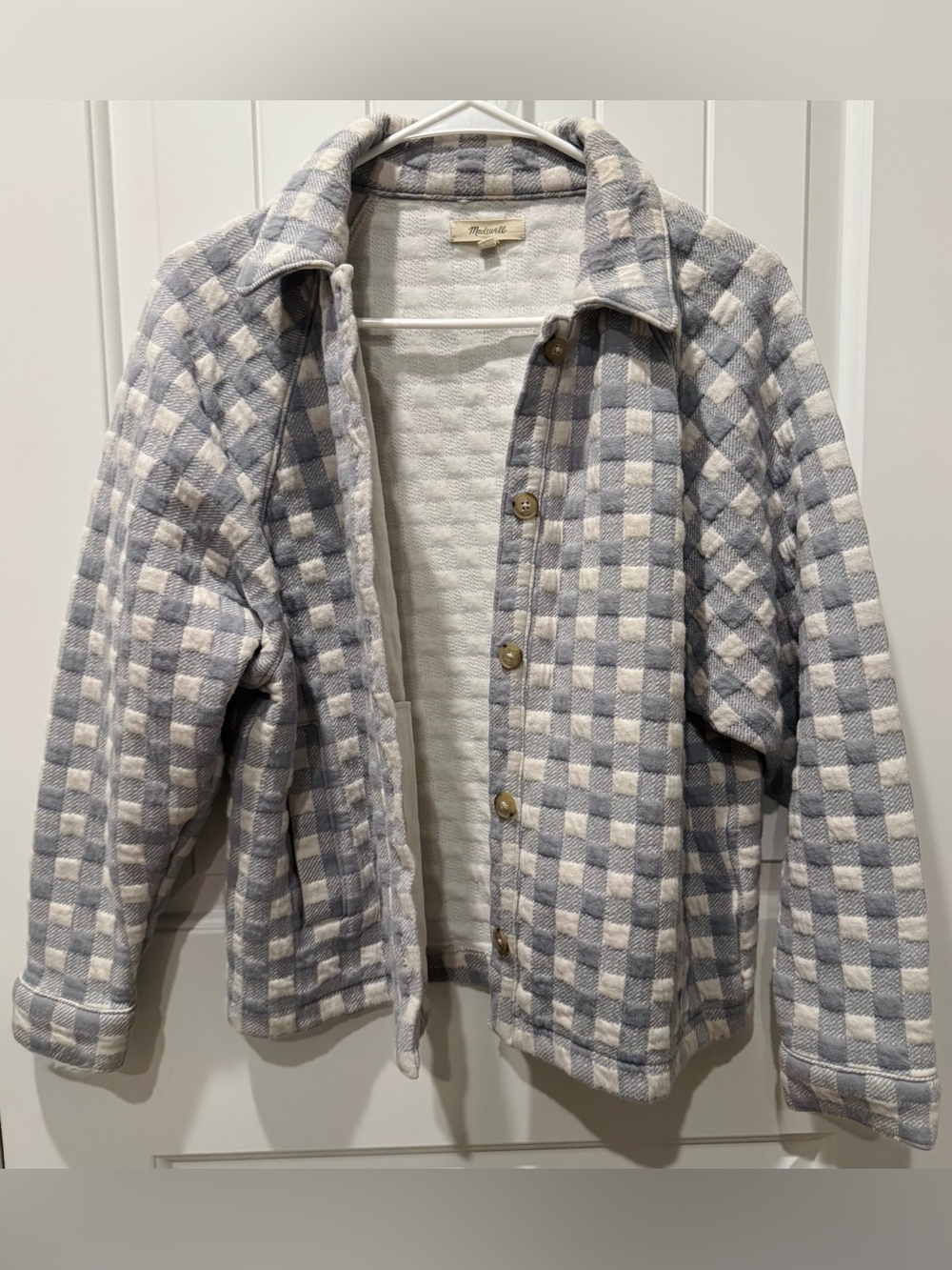 NWOT Madewell Gingham Blue and Ivory Quilted Crop Shirt-Jacket - XXS